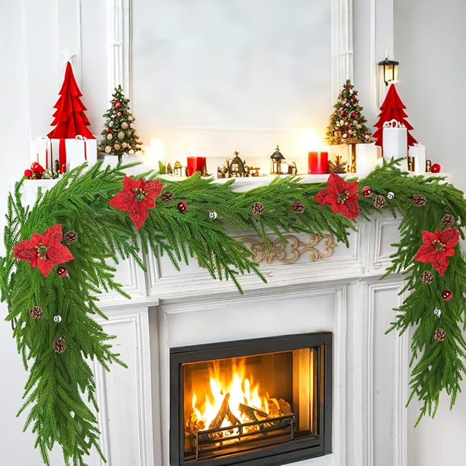 2 Pcs Norfolk Pine Garland 12 Ft Artificial Christmas G arland