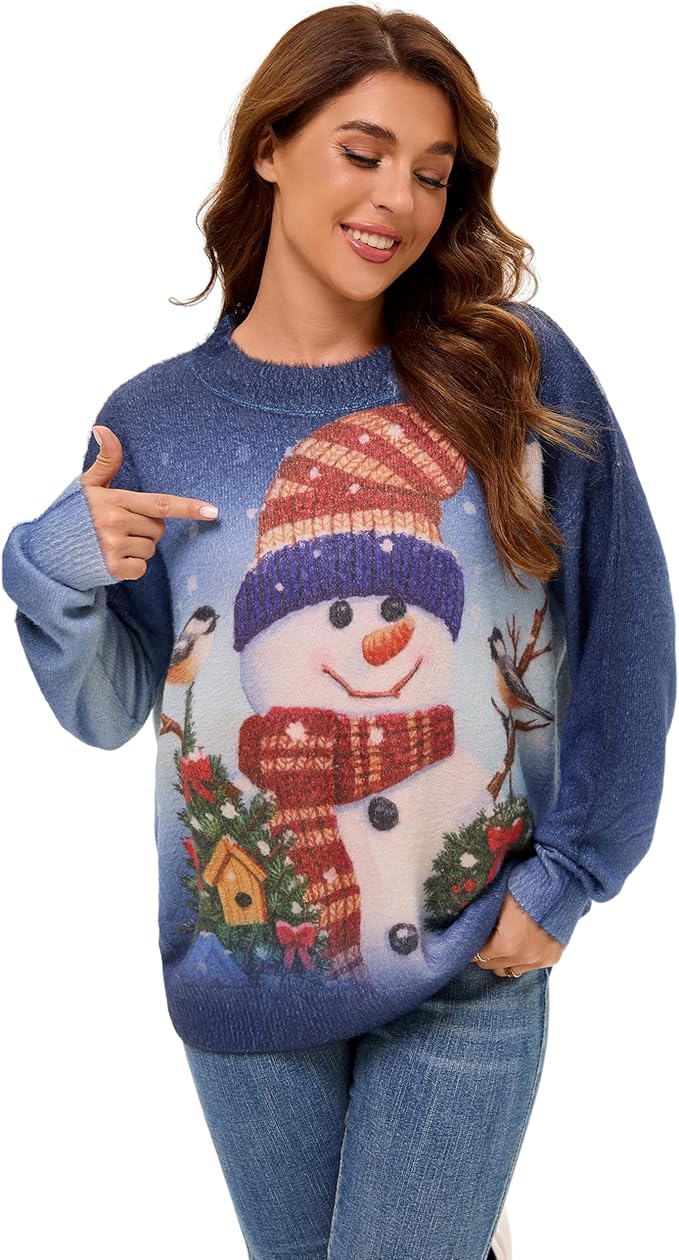 Womens Christmas Sweater Graphic Oversized Pullover Sweaters