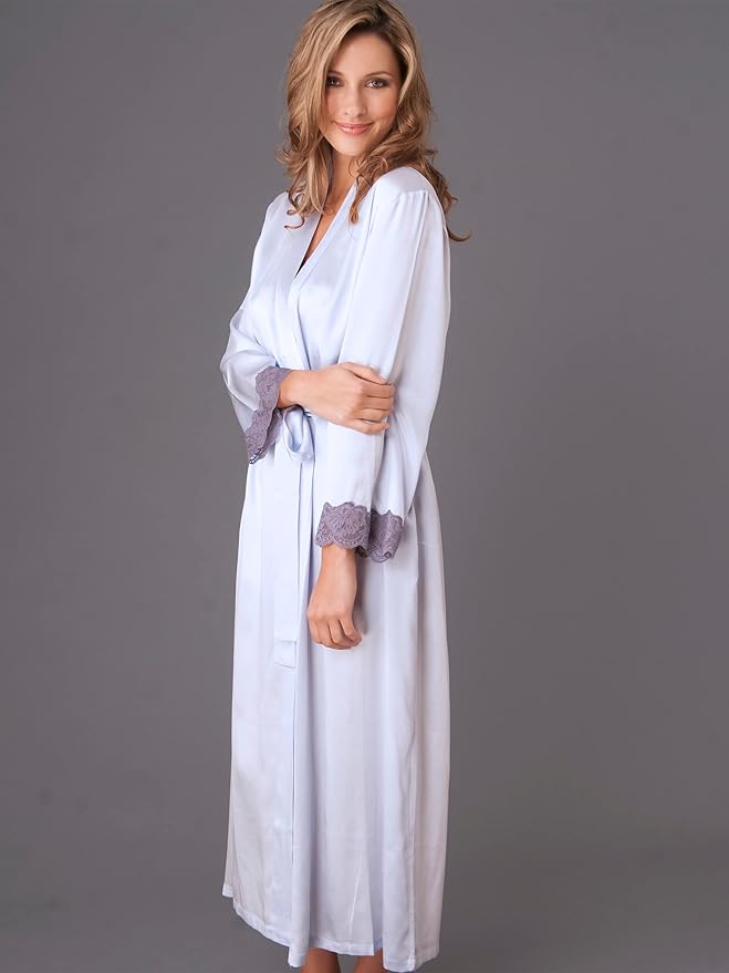 Women's Silk Robe, Lace Trim, Side Seam Pockets, Le Tresor, Lingerie, Beautiful Gift Packaging