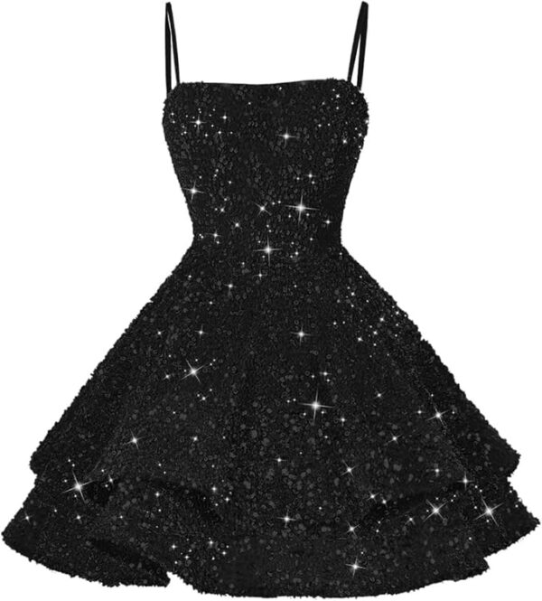 YOFF Sequin Short Homecoming Dresses for Teens 2025 Sparkly Spaghetti Straps Sweet 16 Prom Cocktail Dress YO070