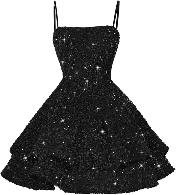 YOFF Sequin Short Homecoming Dresses for Teens 2025 Sparkly Spaghetti Straps Sweet 16 Prom Cocktail Dress YO070