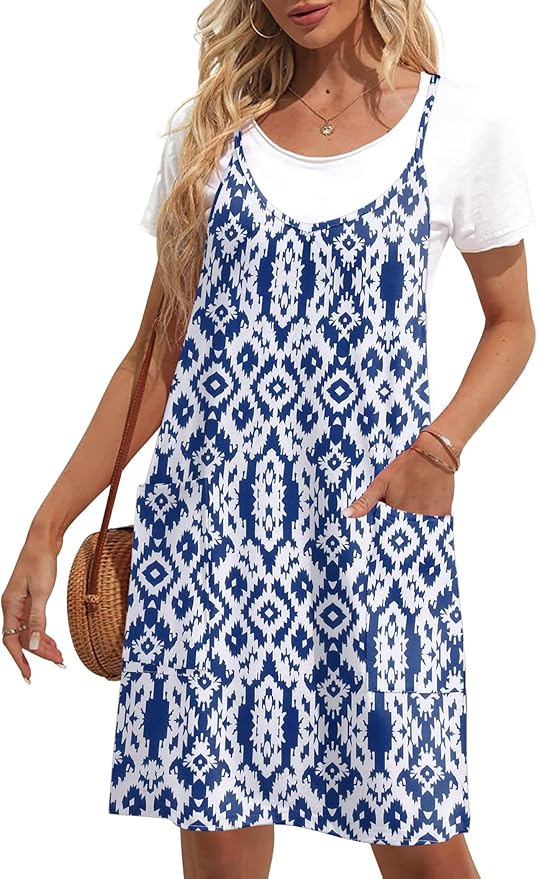 Zeagoo Women Summer Dresses Casual Beach Dress Adjustable Strap Floral Boho Sundress for Short V