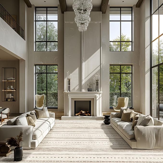 10x14 Large Area Rug: Soft Ultra Thin Machine Washable Farmhouse Area Rugs for Living Room Non-Slip Neutral Modern Geometric Indoor Floor Carpet