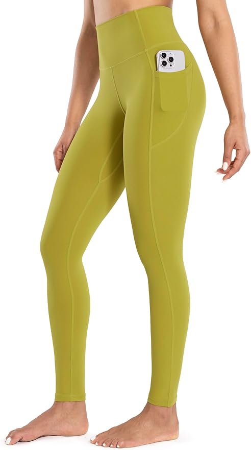 Women's Workout Leggings with Pockets High Waist Yoga Pants 28" Cream Soft